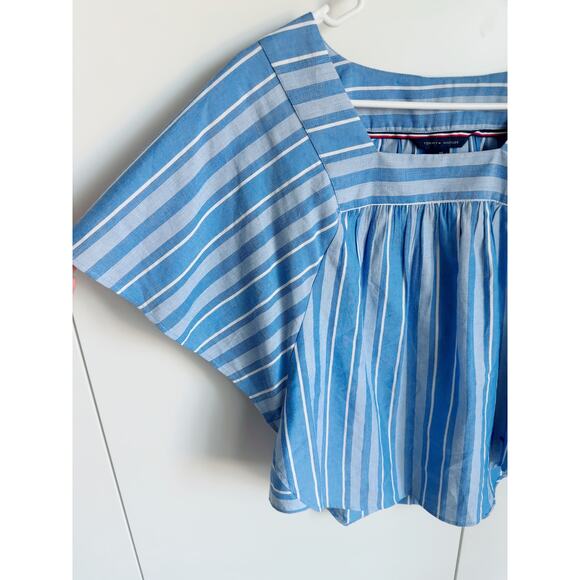 Tommy Hilfiger Women's Blouse Size XS Bohoemian Beachy Blue Striped Flowy - Picture 7 of 9